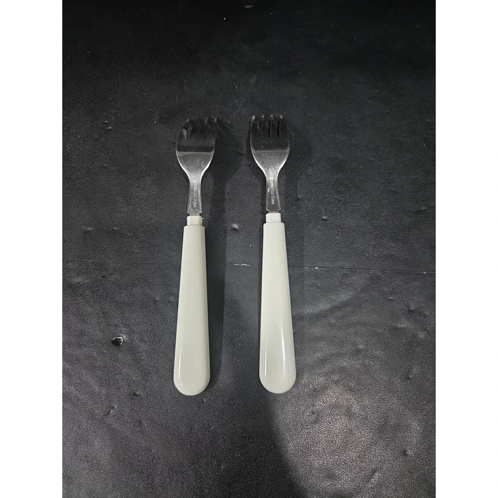 Corelle Plain White Salad Forks, Set Of 2, Vtg Dinner Forks, Collectible Corelle